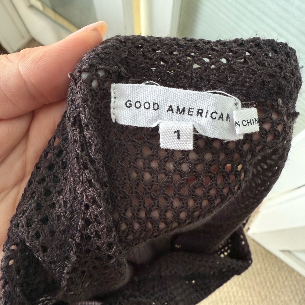Good American chocolate brown mesh crochet bathing suit cover up